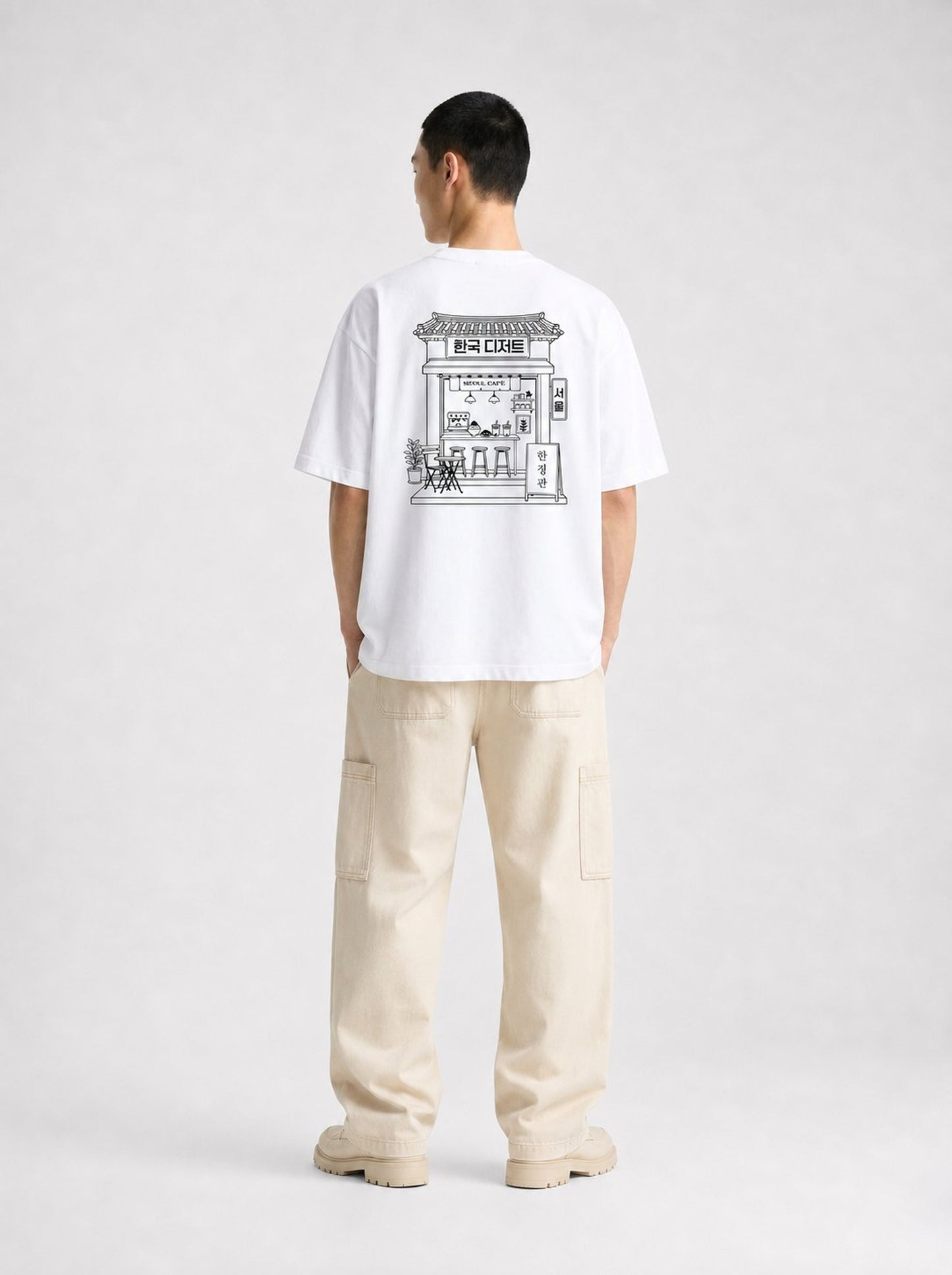 Seoul Café Oversized T-Shirt for Men - Korean Minimal Graphic Tee - Shade Of You