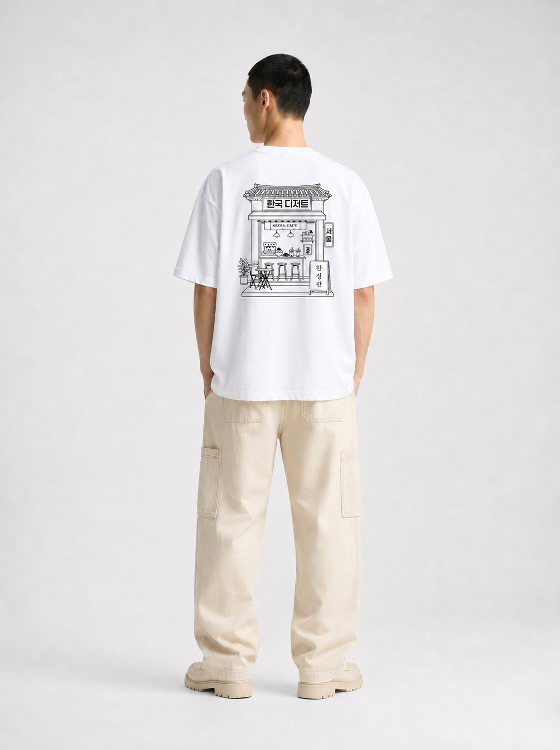 Seoul Café Oversized T-Shirt for Men - Korean Minimal Graphic Tee - Shade Of You