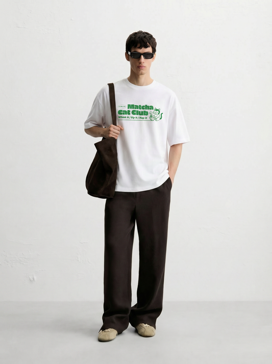 Matcha Cat Club – 240 GSM Boxy Fit Oversized T-shirt   - Shade Of You