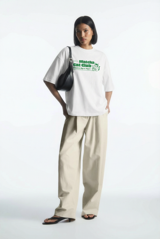 Matcha Cat Club – 240 GSM Boxy Fit Oversized T-shirt