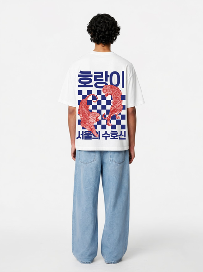 Mountain King Oversized T-Shirt for Men Korean Tiger Graphic Streetwear Tee - Shade Of You