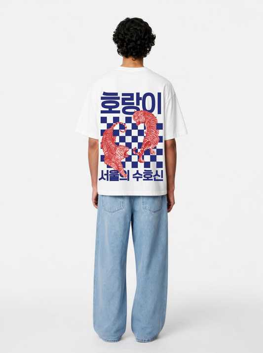 Mountain King Oversized T-Shirt for Men Korean Tiger Graphic Streetwear Tee - Shade Of You