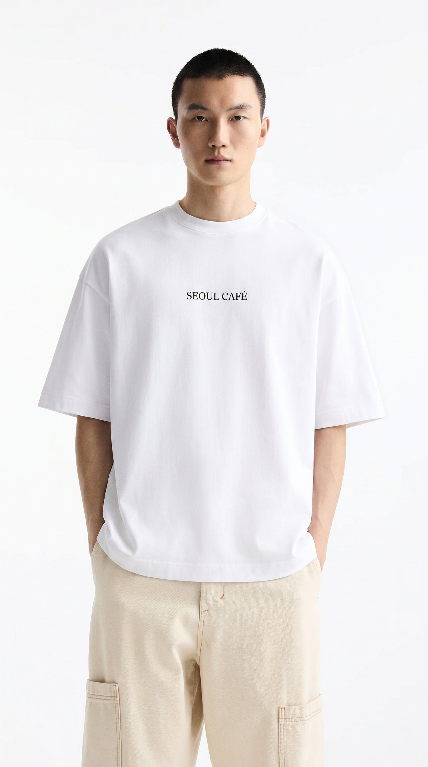 Seoul Café Oversized T-Shirt for Men - Korean Minimal Graphic Tee - Shade Of You