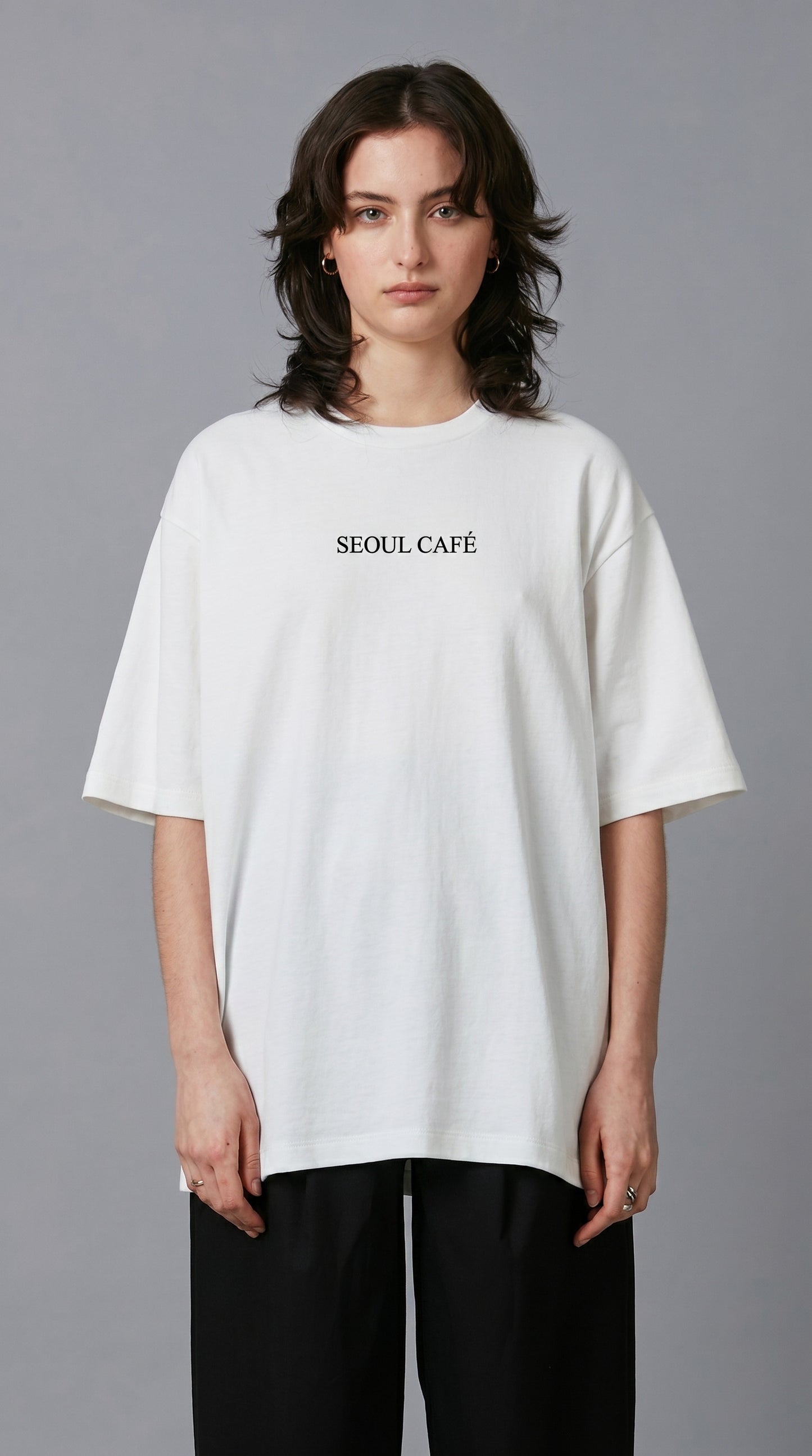 Seoul Café Oversized T-Shirt for Women - Korean Minimal Graphic Tee - Shade Of You