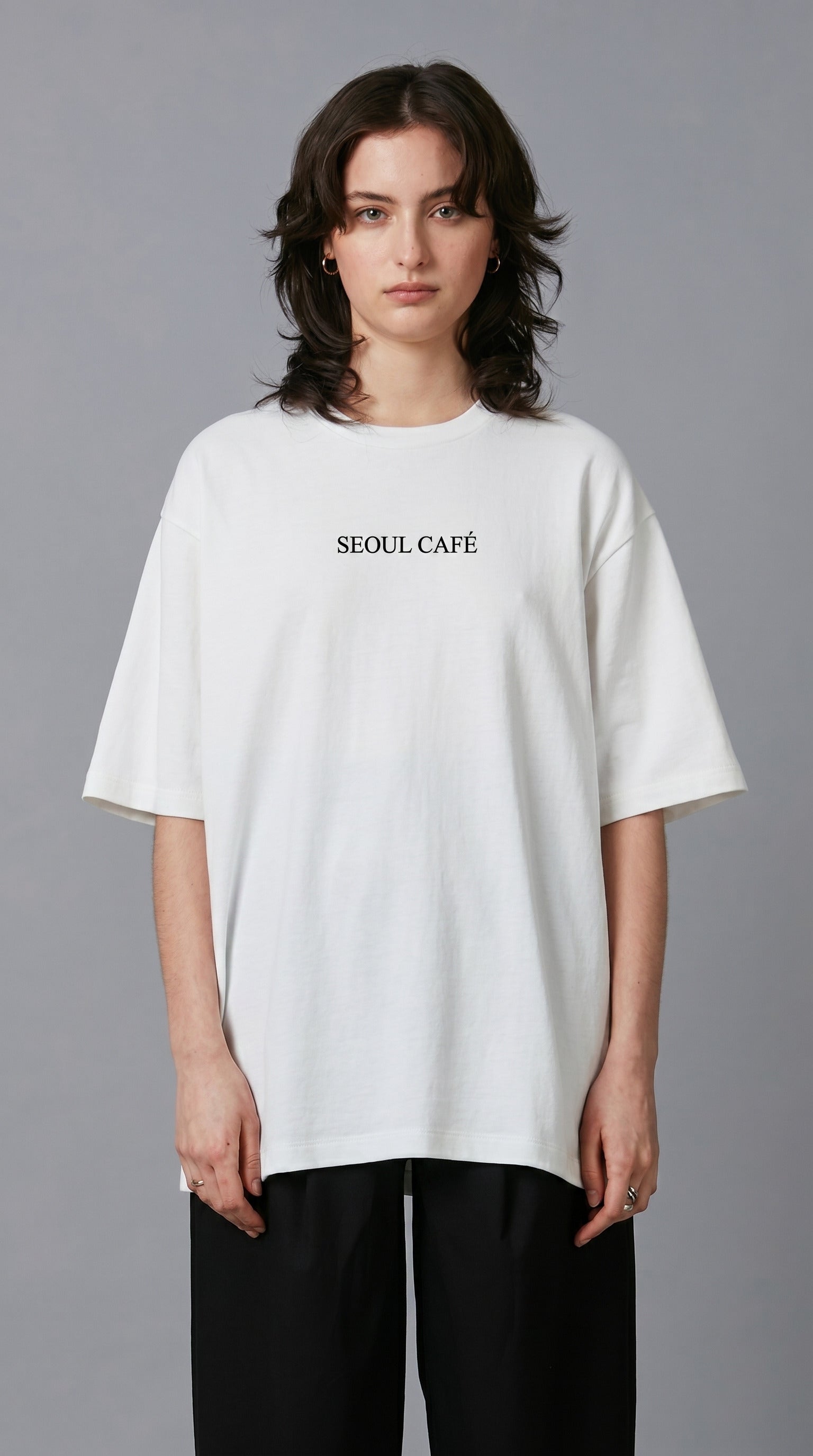 Seoul Café Oversized T-Shirt for Women - Korean Minimal Graphic Tee - Shade Of You