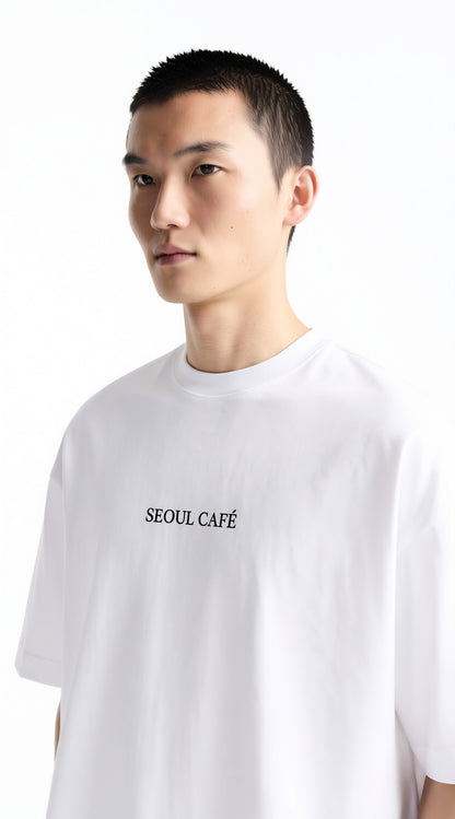 Seoul Café Oversized T-Shirt for Men - Korean Minimal Graphic Tee - Shade Of You