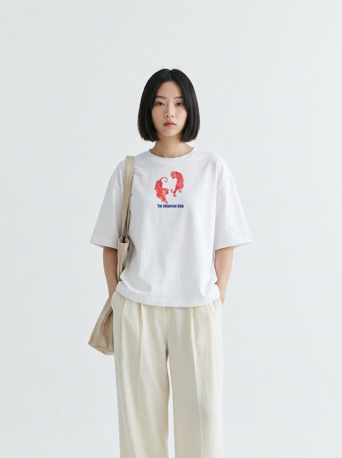 Mountain King Oversized T-Shirt for Women Korean Tiger Graphic Streetwear Tee